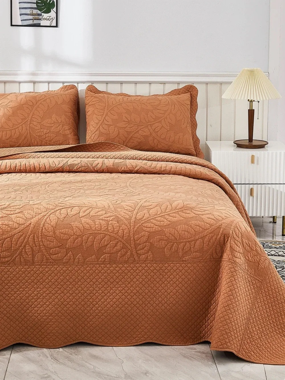 3 PIECE 100% COTTON QUILT SET, OVERSIZED QUILTED BEDSPREAD